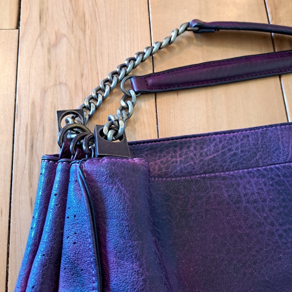 Moda Luxe Hobo Boho Style Vegan Leather Purse Bag Washed Plum w/ Tassel Accents - Picture 5 of 15